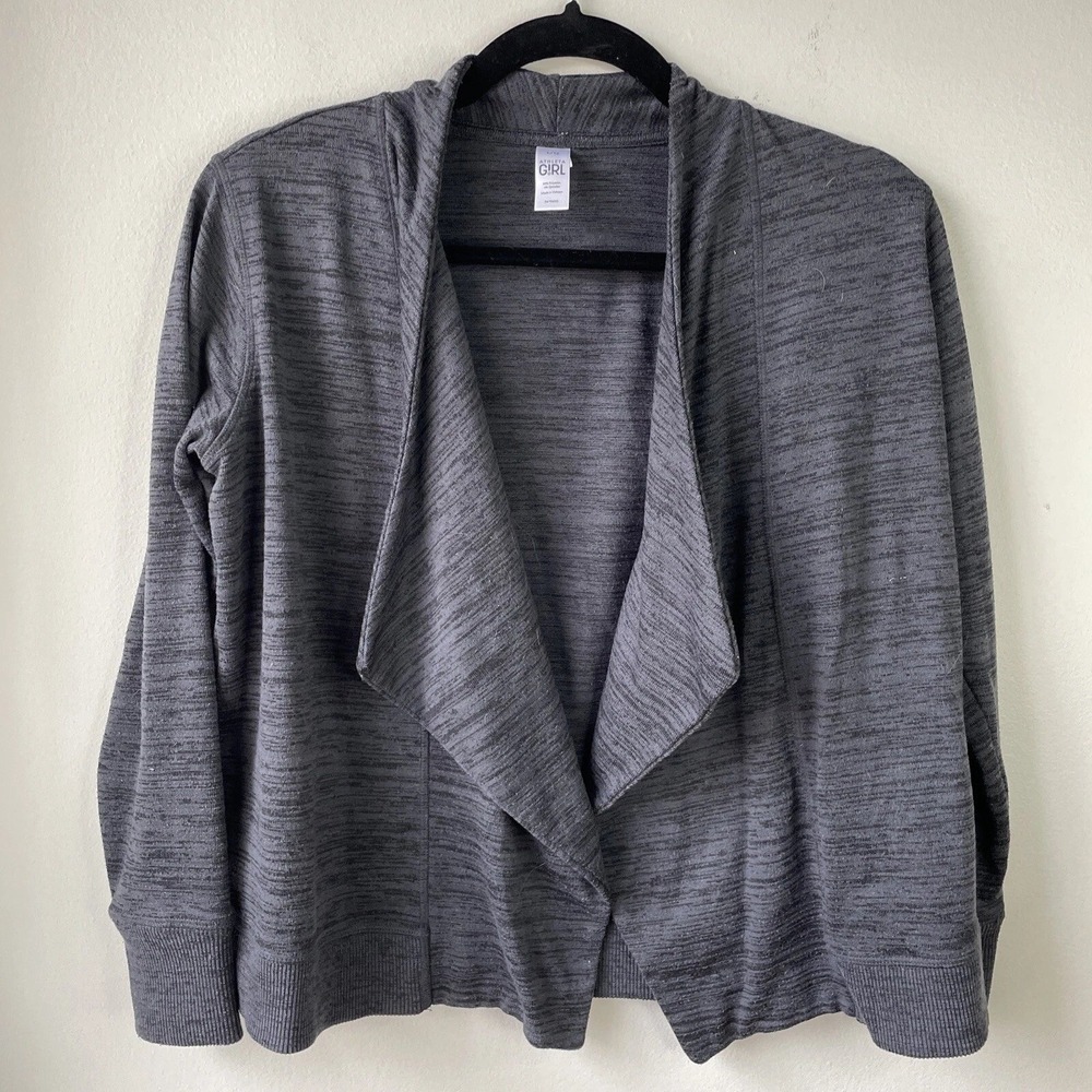 Athleta Girl Cardigan Girls L/12 Gray Space Dye Open Front Activewear Gorpcore